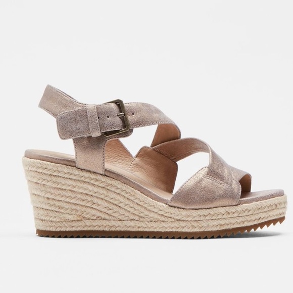 NWOT 👡 EILEEN FISHER Beckon Suede Jute Espadrille Wedge Sandals Bronze Metallic - Picture 2 of 15